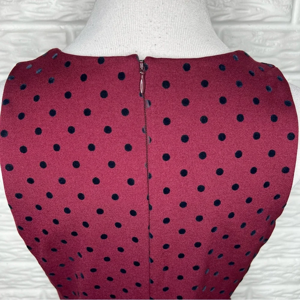 J CREW Fit Flare Sleeveless Dress Velvet Polka Dot Ponte Red Size M